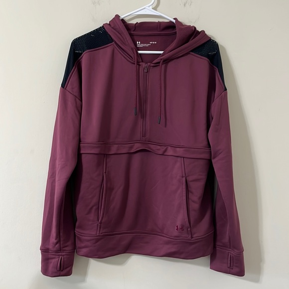 Under Armour Tops - Under Armour Burgundy Performance Mesh Detail Pullover Hoodie Size Large